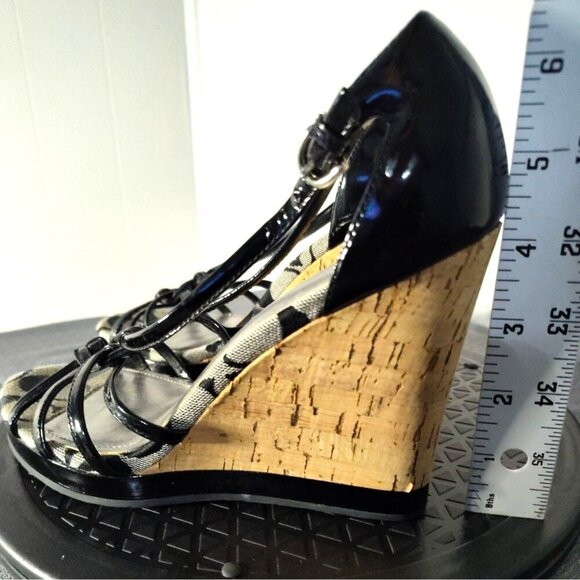 COACH Black logo JOSLIN Strappy wedge Shoe Size 7.5 - Picture 8 of 16